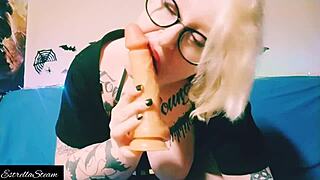 Sexy Curvy Blonde Sucking Dildo Gets Horny