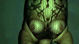 Chubby mexican wife in fishnets bounces her big tits for voyeur