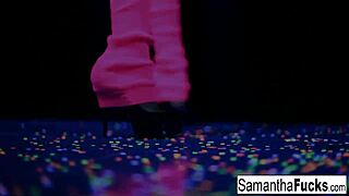 Samantha Saint shines in a steamy black light solo session. Her hot moves will captivate you.