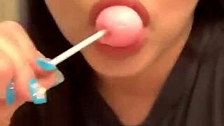 marcy diamond giving SLOPPY blowjob to lollipop with tons of spit