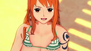 nami from one piece gives an amazing handjob on the beach with joi 😍