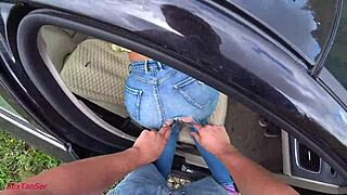 Hot car sex with ripped jeans, wanna watch?