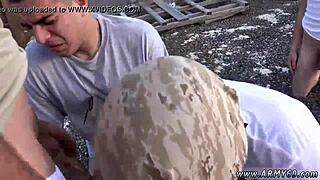 Soldiers in fatigues masturbate on the couch before hot men fuck.