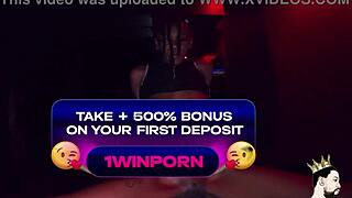 nubian stormiana rides reverse cowgirl in sheer red outfit