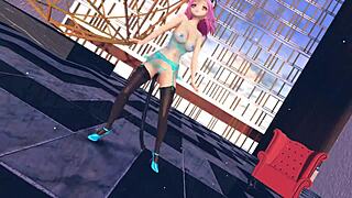 Pink cat in lingerie from touhou r-18 mmd, huge tits and boobs