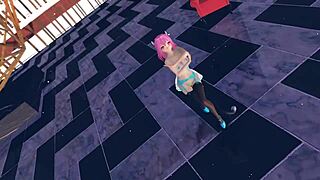 Pink cat in lingerie from touhou r-18 mmd, huge tits and boobs