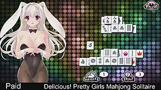 Pretty Japanese girls enjoy mahjong solitaire game with Miyu.