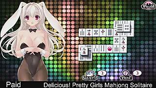 Pretty Japanese girls enjoy mahjong solitaire game with Miyu.