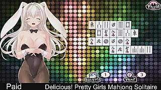 Pretty Japanese girls enjoy mahjong solitaire game with Miyu.