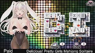 Pretty Japanese girls enjoy mahjong solitaire game with Miyu.