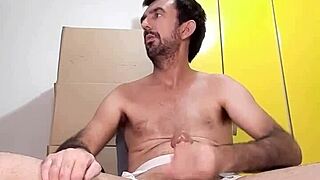 Performing striptease by removing white blouse and white panties. Sexy and teasing with huge 25cm cock.