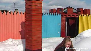 sweety and crystal strike stunning poses in snowy retro scenes