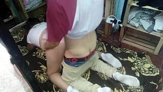 Me fucked my husband in doggystyle with open thong at night.