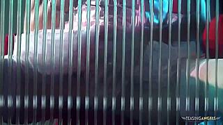 Blonde rollerblades in pink stockings around boyfriend then bends over for blowjob