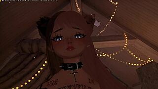 A submissive girl gets a rough blowjob and deepthroat in VR