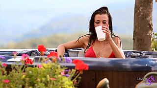 Hey, check these 2 lesbians in a jaccuzzi for an artistic nude video