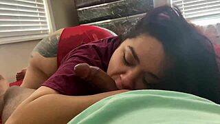 Watch this big butt latina sucking on that big black cock with her tattoos