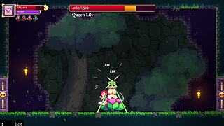 Scarlet maiden defeats all bosses in hentai game.