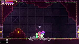 Scarlet maiden defeats all bosses in hentai game.