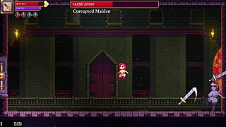 Scarlet maiden defeats all bosses in hentai game.