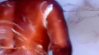 katy katie stepmother takes a hot long shower with soft jiggling booty