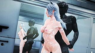 what happens when valkyrie takes a bath in this 3d hentai?