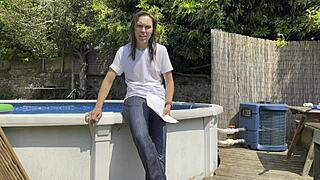 brunette in wetlook casting interview shares her feelings