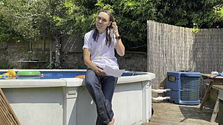 brunette in wetlook casting interview shares her feelings