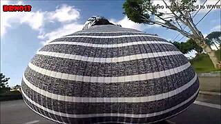 Hot Brunette Shows Ass While Riding Moto