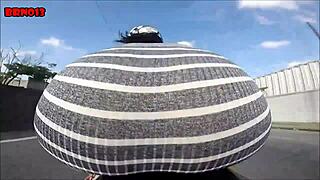 Hot Brunette Shows Ass While Riding Moto