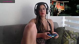Sexy latina plays video game