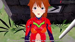 Does Asuka Langley Soryu enjoy blowjob and fucking in POV?