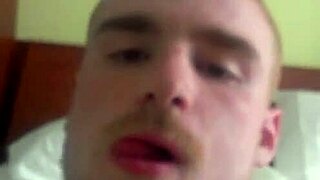 redheaded male masterbates his monster cock casually