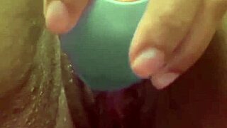 Feeling the pumping machine and dildo on swollen pussy