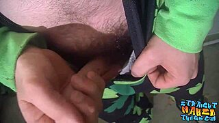 Hairy gay man masturbates solo.
