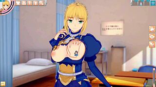 Fate Saber's Big Tits Rubbed In 3D Hentai Anime!