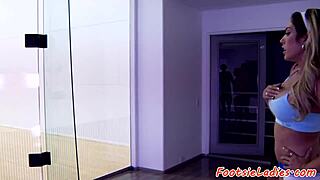 milf enjoys foot massage after tennis game