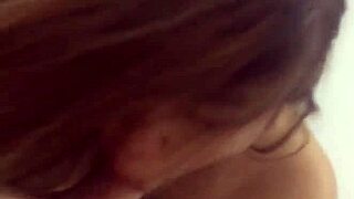 Latina teen gives sloppy blowjob to big tits