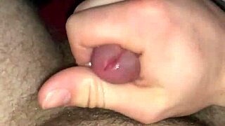 Messy cumshot lands on belly during masturbation session