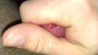 Messy cumshot lands on belly during masturbation session