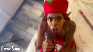 devindrills showcases petite ebony deepthroating monster cock