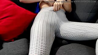 Wow! Horny Miss Jasmin Sucks Dildo and Fingers Pussy in Tight Leggings!