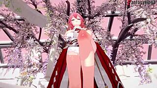 Yae Miko sucking Genshin Impact