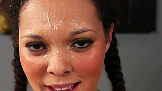 feisty babe swallows every drop of cum on her face 😜