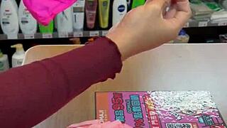 asian ladyboy shows her new thong in the convenience store, so sexy