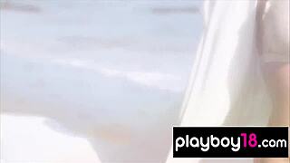 Big Boobed Latina Babe Francesca Frigo Undresses and Washes Tanned Body Outdoors