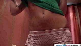 Skinny brunette teen girlfriend Liona engages in teasing striptease, ripping clothes in homemade amateur video.