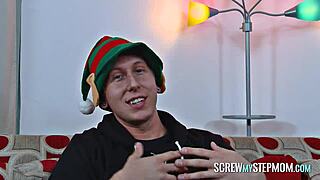 brunette milf gives christmas blowjob surprise