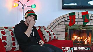 brunette milf gives christmas blowjob surprise
