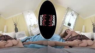 Blonde with big tits does homework in taboo way.